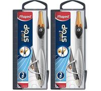 Maped Study Stop Universal Holder Compass with Exclusive Stop System (Assorted Colours) - Pencil and Storage Box Included (Pack of 2)