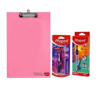 Maped StudyMate Exam Kit-Set of 3|9pcs Compass Set with MDF Pastel Color Clipboard & Fountain Pen | Complete Study Set for School Exams & Students| Ideal for Drawing, Drafting & Writing Essentials