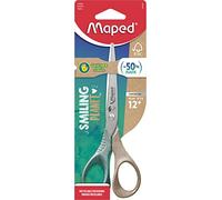 Maped - The Sustainable Smiling Planet Shape Scissors 16 cm for Left-Handed Users - Reflective 3D Handles Made of Wood Fibre Composite Plastic Made from FSC Certified Material - Ergonomic 3D Handles