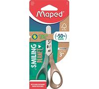 Maped - The Sustainable Smiling Planet Vivo Scissors 12 cm for Left-Handed Users - Handles Made of Wood Fibre Composite Plastic Made from FSC Certified Material - 3D Shaped Handle Rings