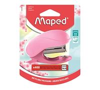 Maped - Vivo Pastel Pink Mini Stapler with 400 26/6 Staples - Recycled Material Body - Integrated Staple Remover - Compatible 24/6 and 26/6 - Binds up to 15 Sheets