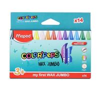 Maped WAX JUMBO CRAYONS-14 SHADES|Ergonomic Shape For Easy Grip|Triangular Shape|Jumbo crayons|Assorted 14 Rich Shades|Premium Wax Crayons|Safe for children|Drawing Crayons|Colour Crayons