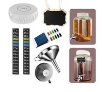 Mapeoes Kombucha Brewing Accessories Kit - with Cotton Cover, Temperature Strip, pH Test Strips & Stainless Steel Funnel - for Existing Jars (No Glass Jar Included)