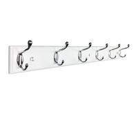 mapeoes Long Coat Rack Wall Mount 6 Hooks 70cm, Wood Board and Silver Chrome Hook,White Modern Heavy Duty Coat Hooks for Entryway Hallway Room Large Space