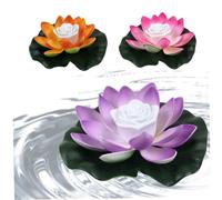 Mapfirrem 3Pcs Floating Pool Light, Solar Powered Pond Lotus Flower Light With Color Changing,Led Lifelike Lamp Battery Operated Lily Pad (Blue+Yellow+Gradient Color, 7.09 Inch), standard