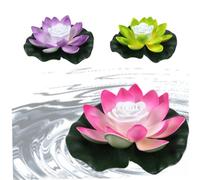 Mapfirrem 3Pcs Solar Powered Floating Pool Light, Lotus Flower Light with Color Changing, Led Lifelike Floating Lamp Battery Operated Lily Pad Flower (Blue+Green+Gradient Color, 7.09 Inch)