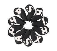 MAPHRWZ 10pcs/Set PU Waterproof Golf Club Iron Cover Fine Sewing Process Golf Club Protect Case (White Character Black Back)