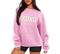 MAPICK Valentine Sweatshirts for Women Funny Letter Printed Chenille Patch Pullover Sweaters Long Sleeve Oversized Tops, Pink, Medium