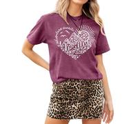 MAPICK Women's Adventure Awaits Graphic T-Shirts Kindness Heart Printed Hike Mountain Nature Travel Casual Tee Tops, Deep Purple, L
