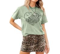 MAPICK Women's Adventure Awaits Graphic T-Shirts Kindness Heart Printed Hike Mountain Nature Travel Casual Tee Tops, Sage Green, L