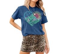 MAPICK Women's Adventure Awaits Graphic T-Shirts Kindness Heart Printed Hike Mountain Nature Travel Casual Tee Tops, Navy Blue, S