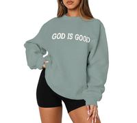 MAPICK Womens Oversized Christian Sweatshirts Fleece Crewneck Sweaters Embroidered GOD IS GOOD Casual Pullover Tops, Sage Green, XXL