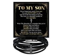 Mapileng To My Son Cross Bracelet, Men Braided Leather Gift from Mom or Dad | Bracelet for Son with Inspirational Message Card and Box, Meaningful Son Gift for Birthday, Graduation, Christmas, Baptism