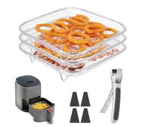 Mapille Air Fryer Shelf Made of 304 Stainless Steel, 3-Layer Stackable, 20 cm Grid for Hot Air Fryer, Accessories, Square, Airfryer Accessories for Cosori Hot Air Fryer 5.5L/6L, Ninja Max Pro 6.2L
