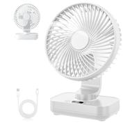 Mapille Mini Table Fan, Quiet, 120° Oscillation, 4 Speeds, USB Fan with Battery 4000 mAh, Portable Small Fan, for Desk, Home and Office (White)