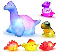 MAPIXO 6 Packs Light-Up Floating Dinosaur Bath Toys Set, for Baby Toddler Nephew in Birthday Christmas Easter , Great Water Bathtub Shower Pool Bath Toy for Children Preschool