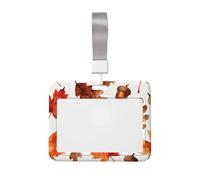 Maple Acorn Fall Id Badge Holder with Lanyard-Horizontal Card Protector, Clear Abs Hard Shell for Work Office Events