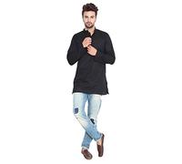 Maple Clothing Cotton Short Kurta Men's Solid Color Fashion Shirt Indian Clothes, Black 3, XXXXL