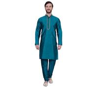 Maple Clothing Men's Art Silk Indian Kurta Set Party Wear Clothes - Blue - Medium