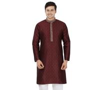 Maple Clothing Men's Kurta Pajama Poly Silk India Wedding Party Wear Apparel Guest Outfit, Maroon-no Pants, XXL