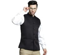 Maple Clothing Men's Nehru Jacket Solid Color Indian Traditional Vest Modi Waistcoat Bandhgala, Black2, Large