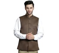 Maple Clothing Men's Nehru Jacket Solid Color Indian Traditional Vest Modi Waistcoat Bandhgala, Brown, Large