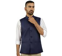 Maple Clothing Men's Nehru Jacket Solid Color Indian Traditional Vest Modi Waistcoat Bandhgala, Nave Blue, Small