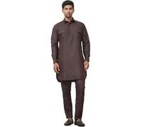 Maple Clothing Punjabi Kurta Pajama Set Pathani Solid Color Indian Clothes for Men (Coffee, M)