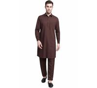 Maple Clothing Punjabi Kurta Set Pathani Cotton Indian Outfit for Men (Coffee, S)