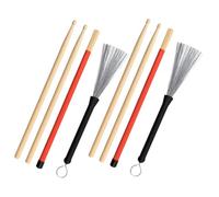 Maple Drumsticks with Steel Wire Brush and Bamboo Bundle | Rubber Grip Detail, Lightweight Portable Build, Balance and Rebound Feel for Percussion Use