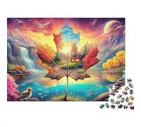 Maple Fantasy 1000 Piece Mental Stimulation Puzzle for Adults Giant Maple Leaf Waterfall Cabin Sunset Premium Thick Sturdy Challenging Stress Relief 70x50cm/1000pcs