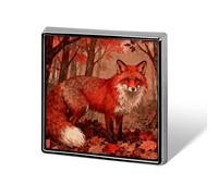 Maple Forest Red Fox Badge Brooches Unique And Distinctive Square Alloy Emblem Brooch Cute Patterns Casual Clothing Pin For Clothing, Backpacks, Hats, Business Events & Daily Decoration