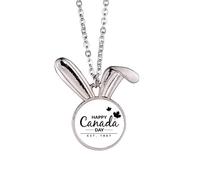Maple Happy Canada Day 4th Of July Slogan Rabbit Necklace Pendant Bunny Animal Jewelry Gift