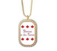 Maple Happy Canada Day Red Slogan Necklace Pendant Diamond Crystal Golden Jewelry
