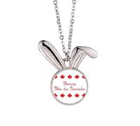 Maple Happy Canada Day Red Slogan Rabbit Necklace Pendant Bunny Animal Jewelry Gift