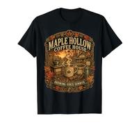 Maple Hollow Coffee House Vintage Autumn Coffee Lover Design Value Graphic T-Shirt, Men, Black, L