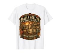 Maple Hollow Coffee House Vintage Autumn Coffee Lover Design Value Graphic T-Shirt, Men, White, S
