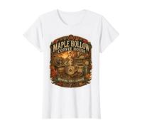Maple Hollow Coffee House Vintage Autumn Coffee Lover Design Value Graphic T-Shirt, Women, White, S