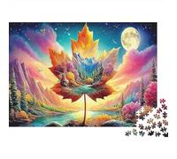 Maple Landscape Paperboard Rainbow Maple Leaf over Mountains at Night Classic Jigsaw Puzzle Beginner Friendly Mind Stimulating 52x38cm/1000pcs