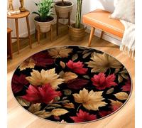 Maple Leaf Area Rug, Autumn Natural Leaves Floral Fall Red Non-Slip Backing Doormat Round Throw Rug Stain Resistant Laundry Room Bathroom Doorway Entryway Decor 3' x 3'