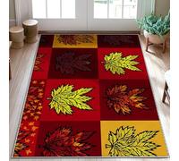 Maple Leaf Area Rug, Fall Seasonal Autumn Leaves Geometric Pattern Fall Red Low Pile Doormat Rectangle Print Accents Rug Entryway Bathroom Laundry Room Decor 3' X 5'