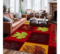 Maple Leaf Area Rug, Fall Seasonal Autumn Leaves Geometric Pattern Fall Red Non-Slip Backing Home Floor Rectangle Print Carpet Rugs for Living Room Bedroom Classroom College Dorm Decor 6' X 9'