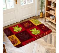 Maple Leaf Area Rug, Fall Seasonal Autumn Leaves Stars Fall Red Non-Slip Doormat Throw Rug Edge Binding Entryway Bathroom Kitchen Doorway Decor 2' X 3'