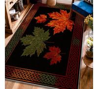 Maple Leaf Area Rug, Fall Seasonal Leaf Orange Fall Black Low Pile Rectangle Floor Carpets Edge Binding Rugs for Living Room Bedroom Under Table Dining Decor 4' X 6'