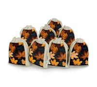 Maple Leaf Art Painting Bunches Pocket Cotton And Hemp with Drawstring 8 Pieces Reusable Gift Bags Jewelry Pouch for Wedding DIY Craft Party (4.9 X 6.7 Inch)