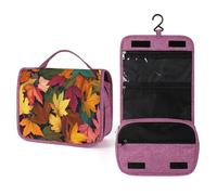 Maple Leaf Autumn Hanging Toiletry Bag Fall Colorful Travel Wash Bag Cosmetics Makeup Organizer for Women Men Portability Multi-Compartment