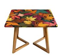 Maple Leaf Autumn Square Tablecloth with Elastic Edgs Fall Colorful Fitted Table Cover Waterproof Topper Cap for Dining Wedding Party Picnic 90cm