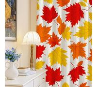 Maple Leaf Blackout Curtains, Autumn Natural Yellow Leaf Red Fall Red Thermal Insulated Window Curtain Panels for Bedroom Kids Room Decor 52x95 Inch