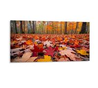 Maple Leaf Canvas Framed Wall Art, Colorful Autumnal Leaves in A Wooded Area Modern Posters Fall Forest Wall Decoration for Office Nursery School, Thanksgiving Gifts for Family Friends, 30x60CM