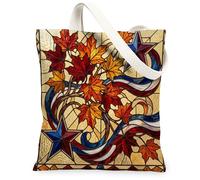 Maple Leaf Canvas Tote Bag for Women, Fall Artistic Star Swirl Fall Orange Washable Reusable Market Tote for Shopping Brunch Park Library Day Trips 13x15 Inch